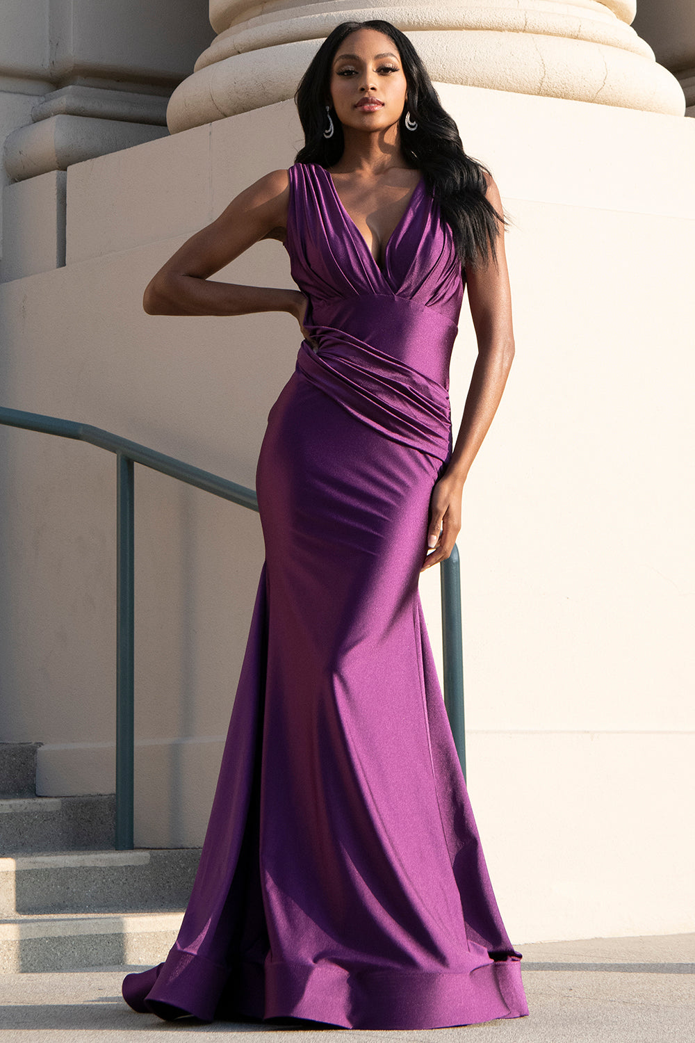 Sleeveless Bridesmaid Mermaid Gown Ruched Design & V-Neckline AC370-1