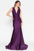 Sleeveless Bridesmaid Mermaid Gown Ruched Design & V-Neckline AC370-1