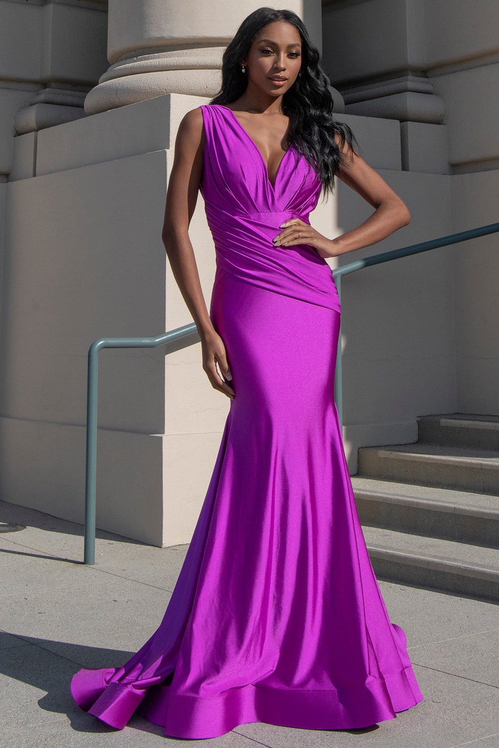 Sleeveless Bridesmaid Mermaid Gown Ruched Design & V-Neckline AC370-1