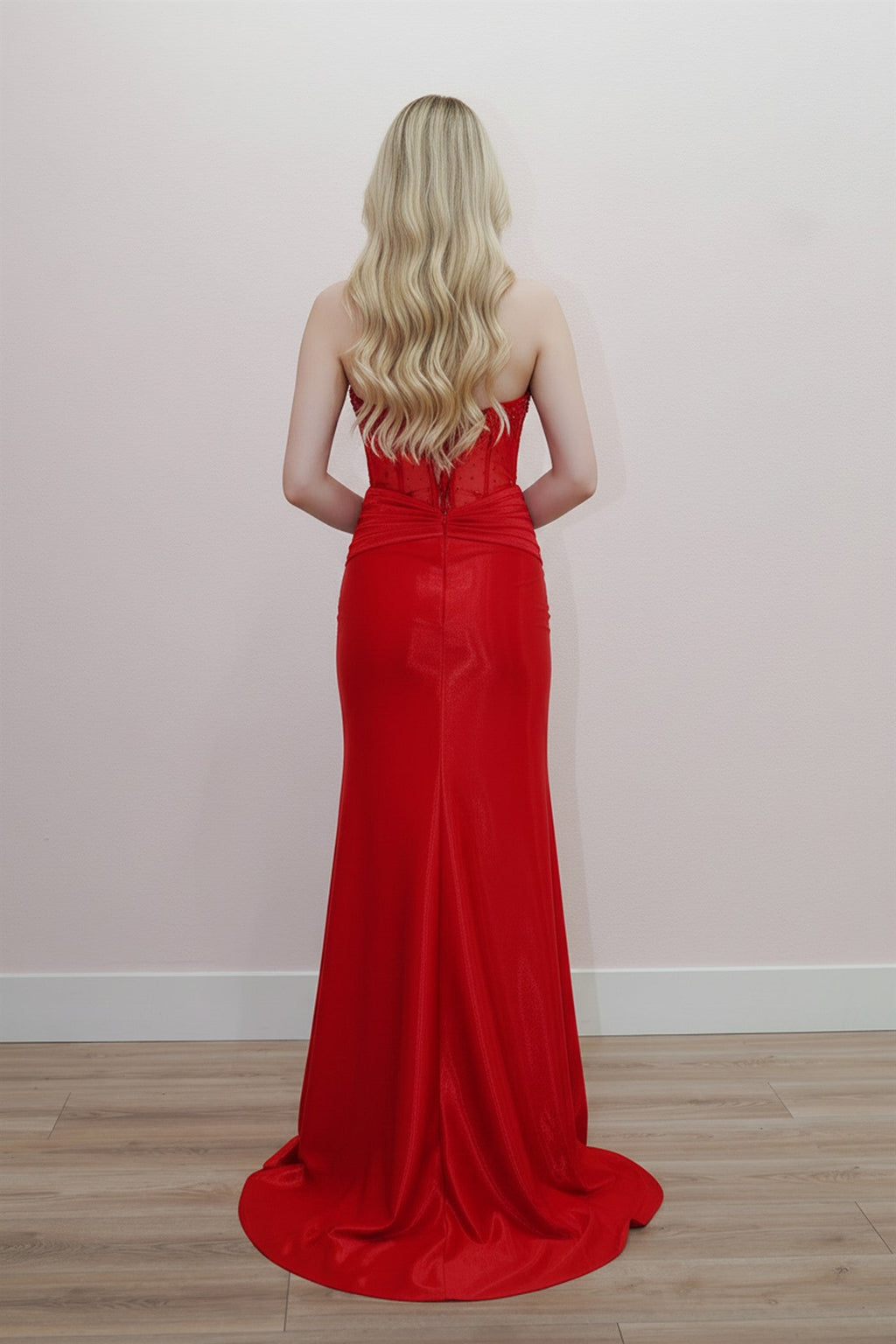 Key Hole Bodice Sweetheart Bustline with a Sheer Waistline Gown NXK1732