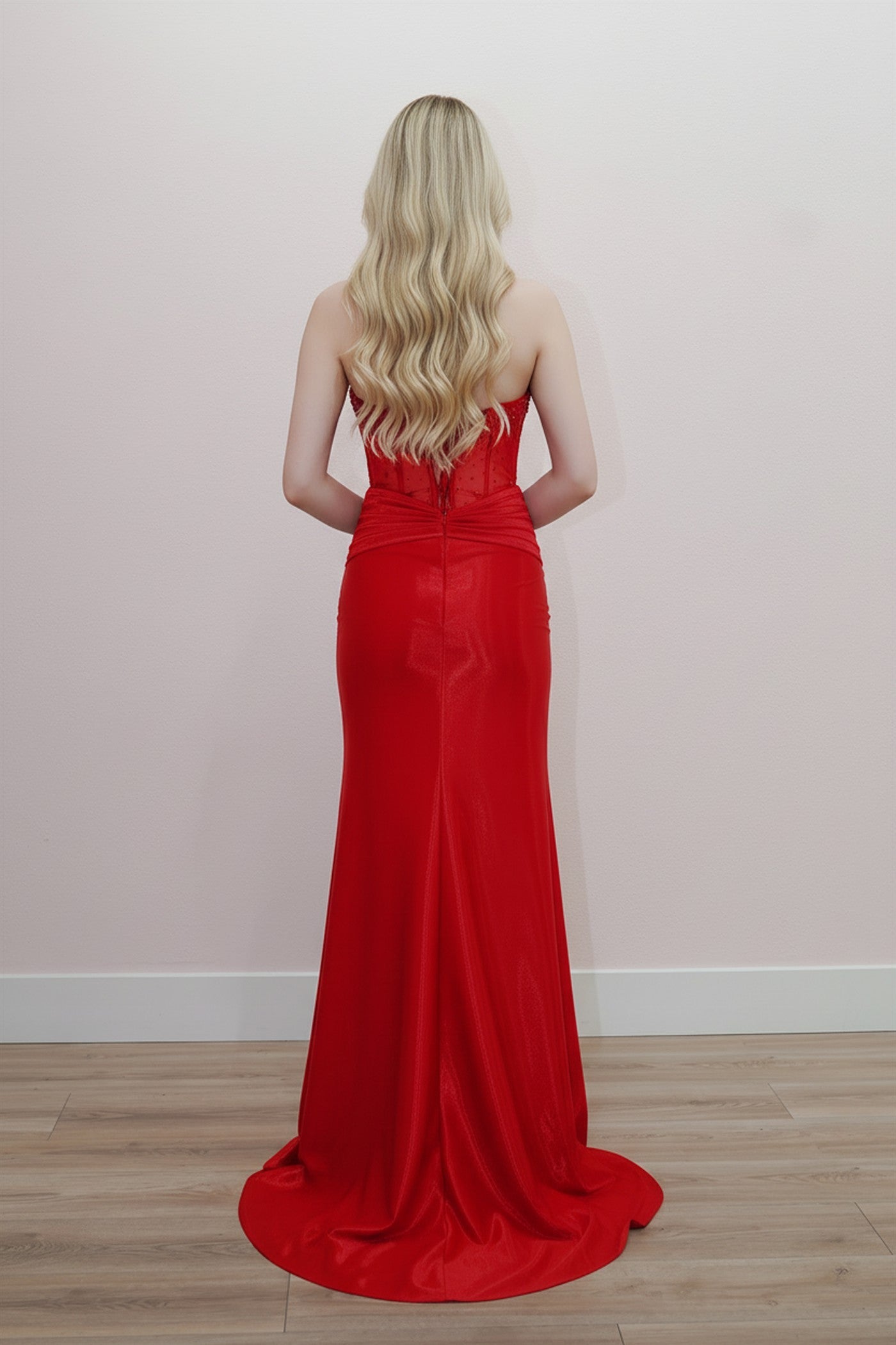 Key Hole Bodice Sweetheart Bustline with a Sheer Waistline Gown NXK1732