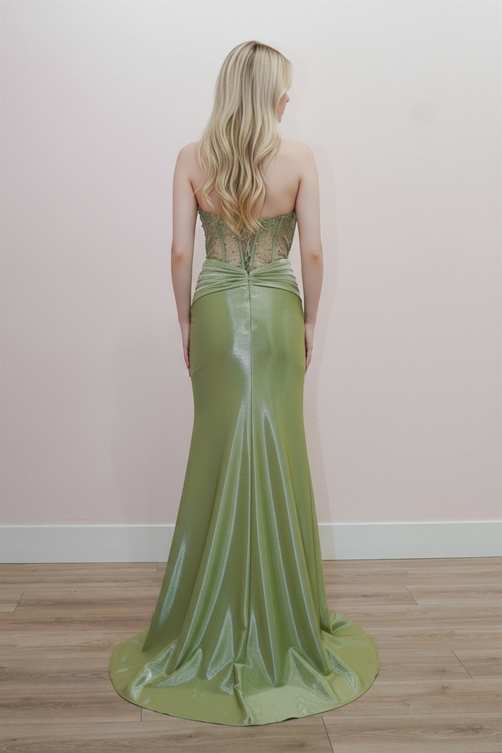 Key Hole Bodice Sweetheart Bustline with a Sheer Waistline Gown NXK1732