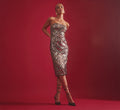 Adrianna Papell ADAE212512 Midi Sequin Cocktail Bodycon Dress