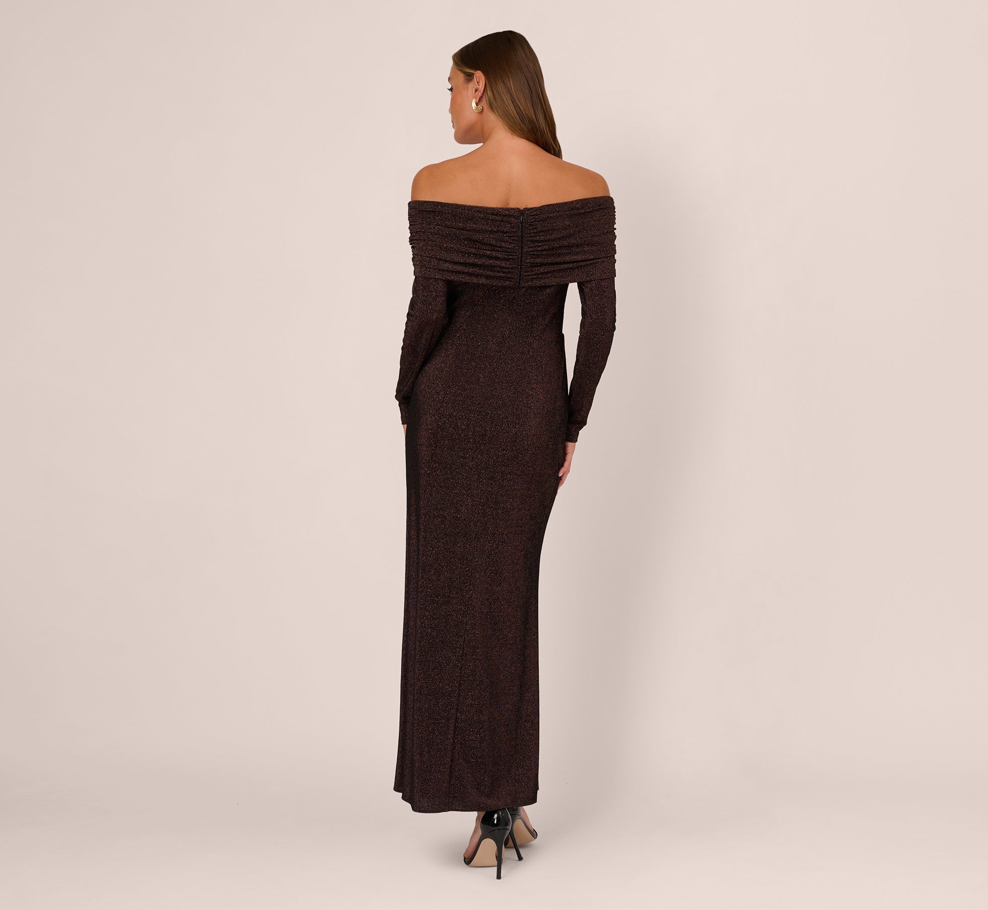 Adrianna Papell ADAE212524 Midi Glitter Cocktail Sheath Dress