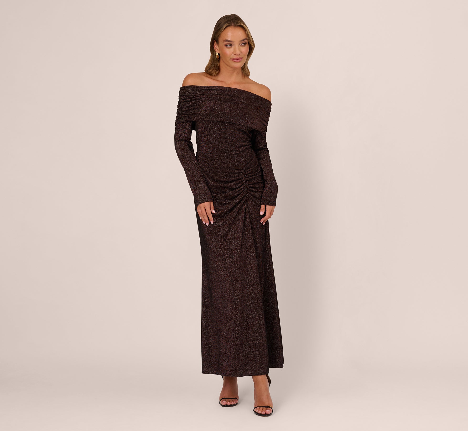 Adrianna Papell ADAE212524 Midi Glitter Cocktail Sheath Dress