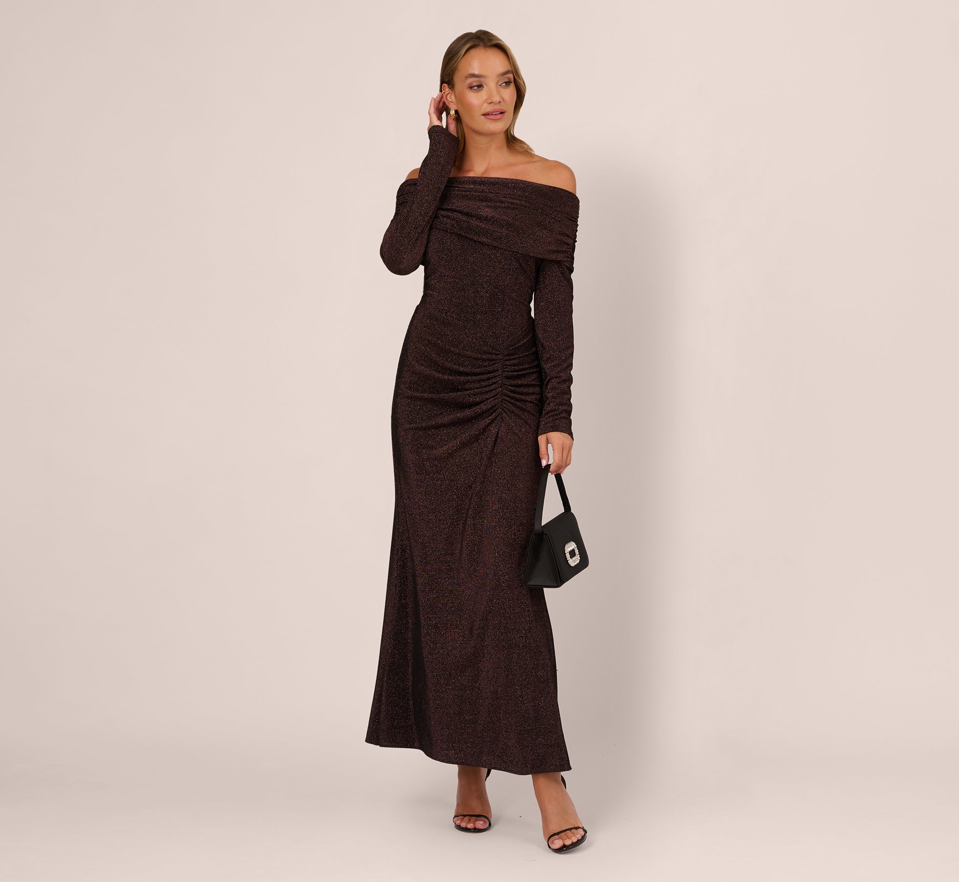Adrianna Papell ADAE212524 Midi Glitter Cocktail Sheath Dress