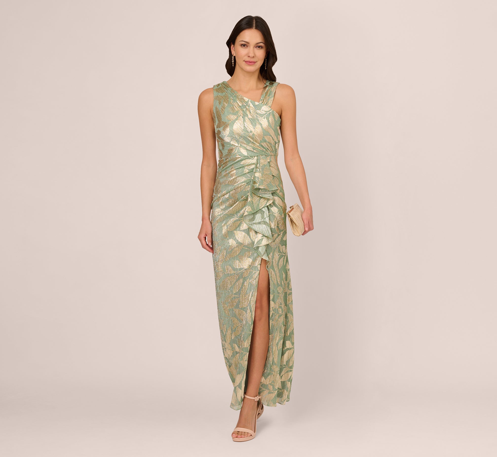Adrianna Papell AP1E211044W Long Metallic Evening Slit Dress