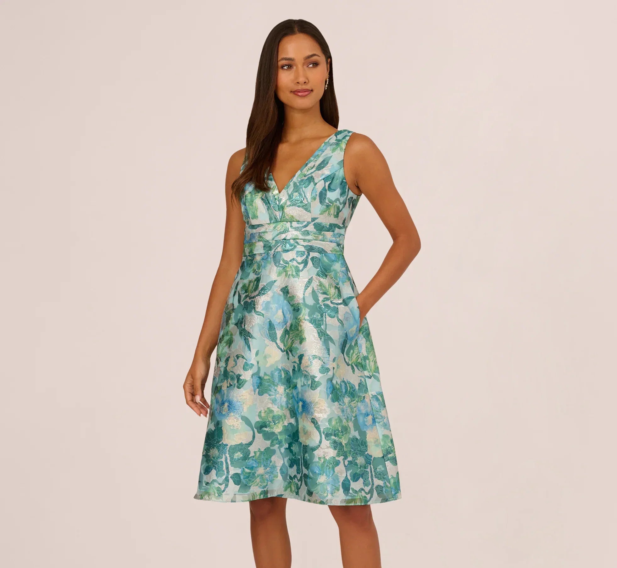 Adrianna Papell AP1E211911 Metallic Floral Short Dress