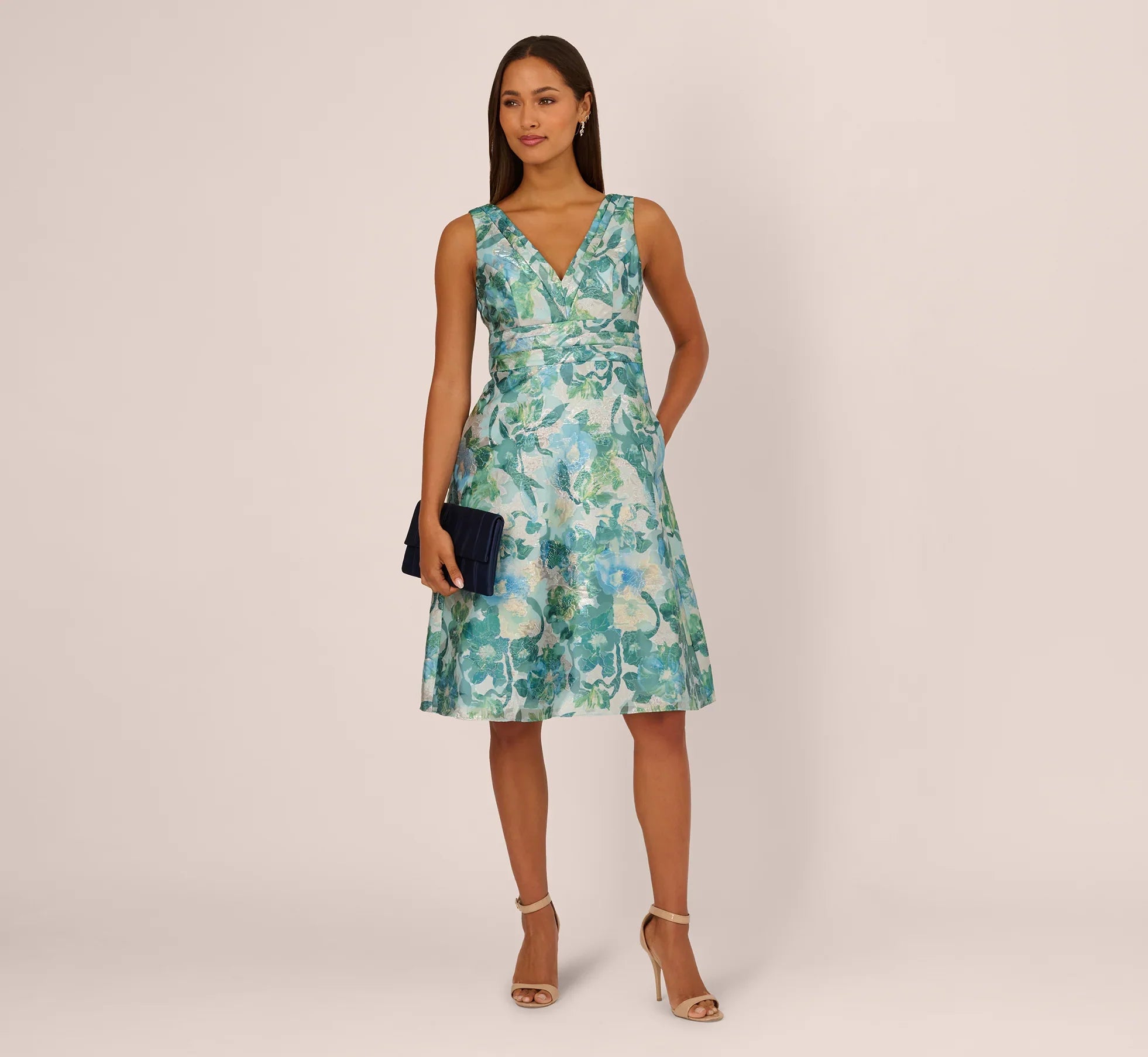 Adrianna Papell AP1E211911 Metallic Floral Short Dress
