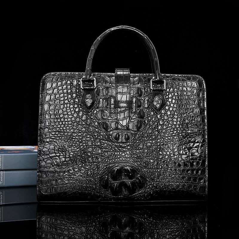 DON JOHN Laptop Bag Genuine Crocodile Leather Handbags Black Messenger Men's