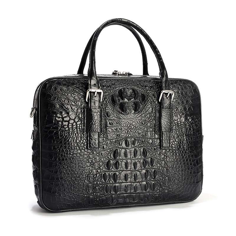 DON JOHN Laptop Bag Genuine Crocodile Leather Handbags Black Messenger Men's