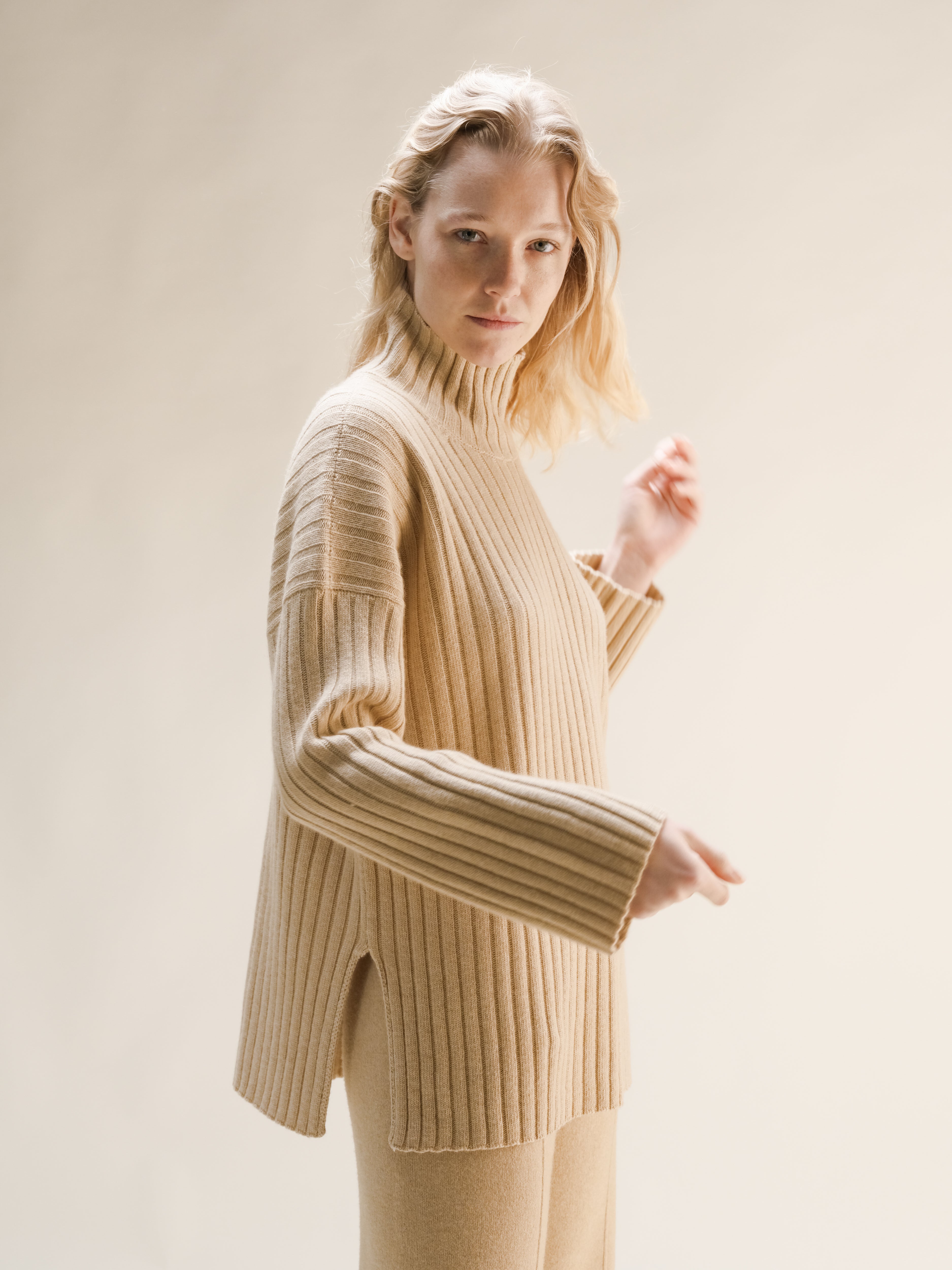 Cashmere Mix Ribbed High Neck