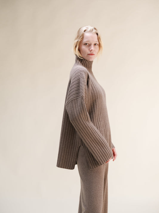 Cashmere Mix Ribbed High Neck