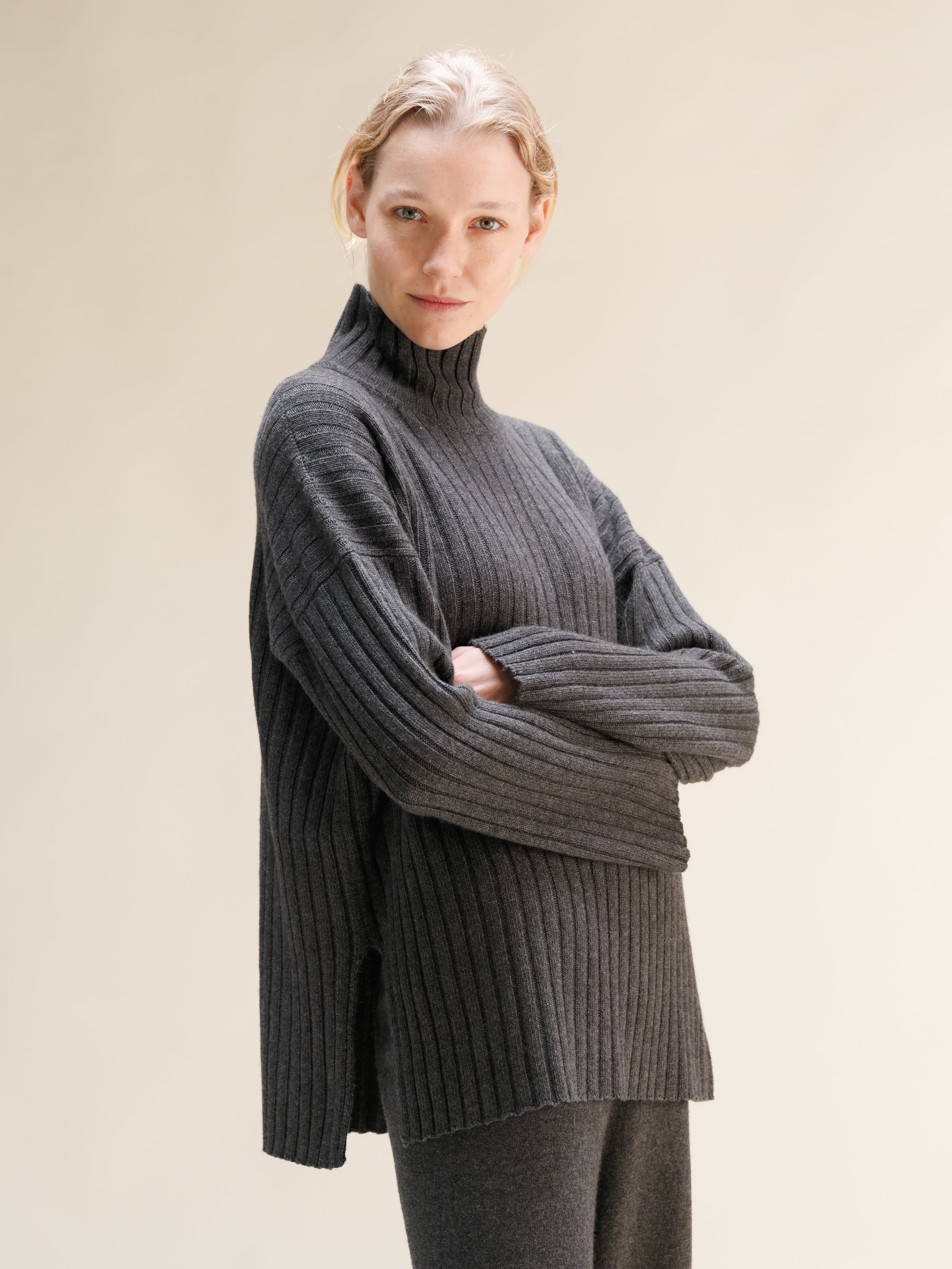 Cashmere Mix Ribbed High Neck