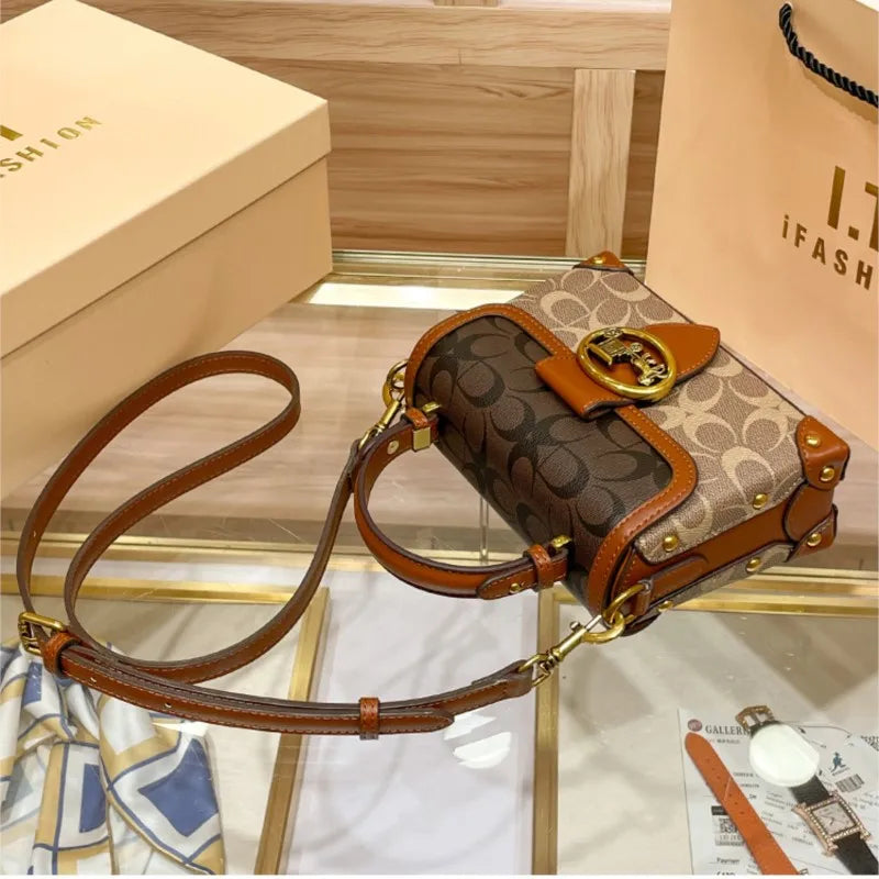 Womens Crossbody Box Bag Satchel with Flap Pocket