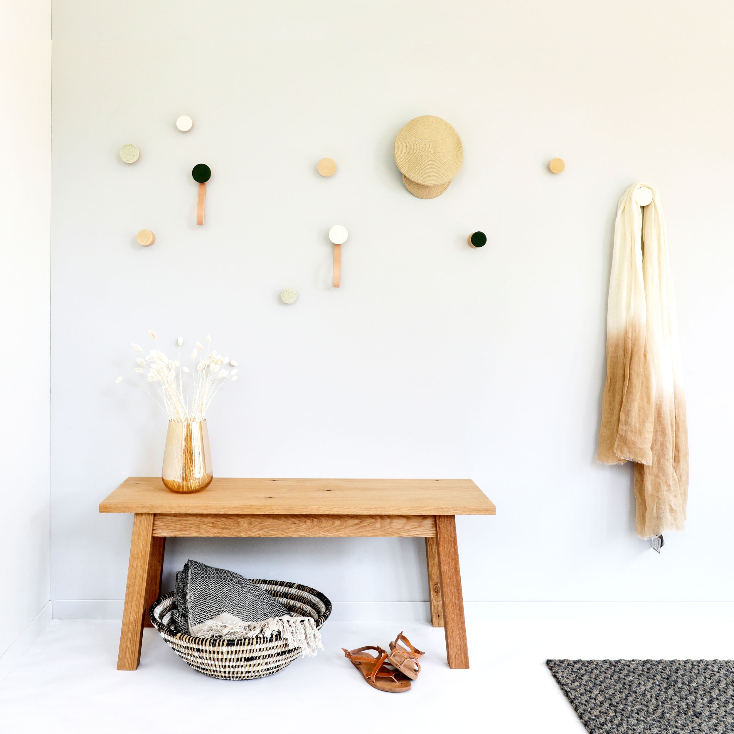 Geometric Beech Wood & Ceramic Wall Mounted Coat Hook / Knob - White Sand
