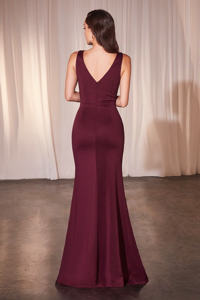 Elegant Sleeveless Burgundy Ruffle Evening Gown with Side Slit