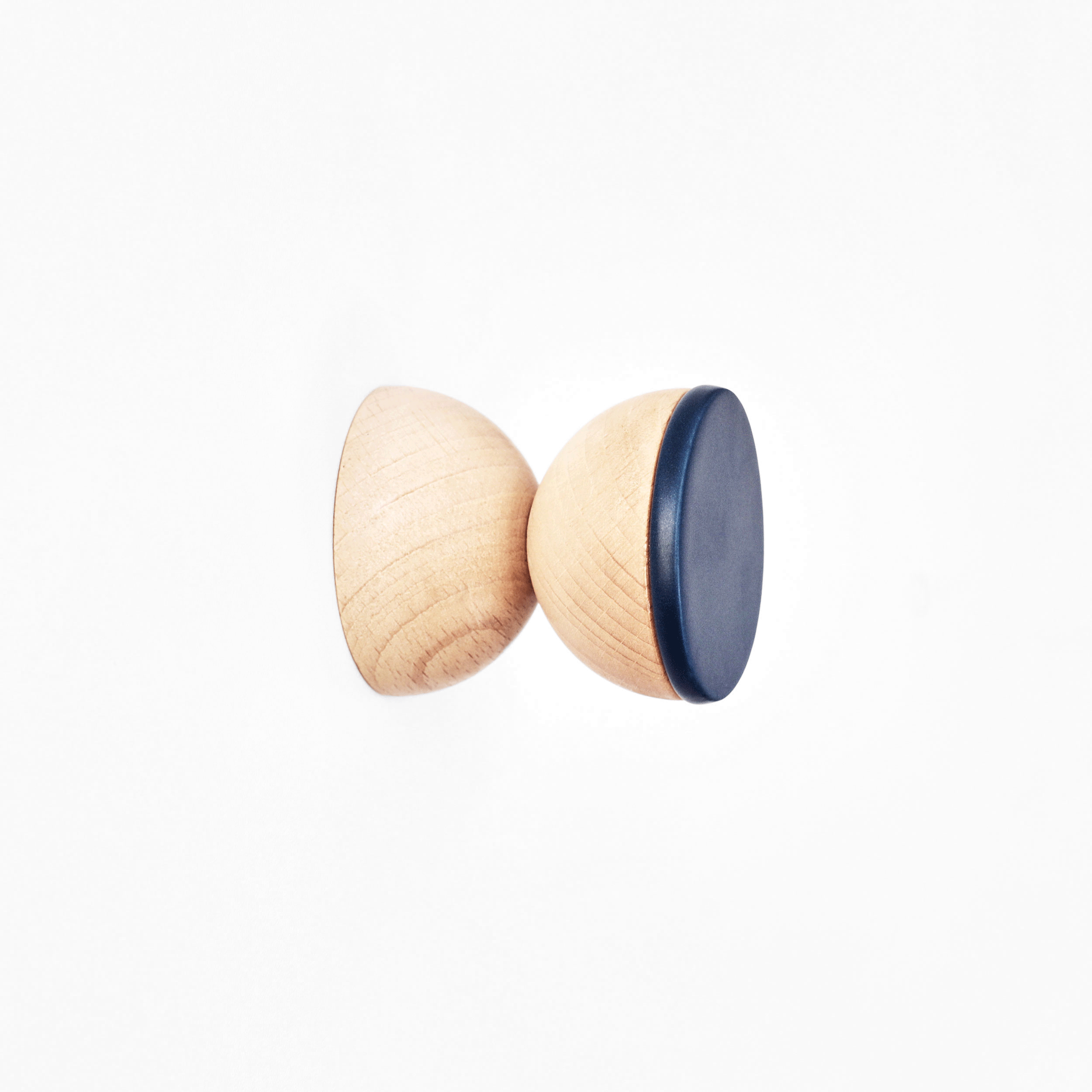 Geometric Beech Wood & Ceramic Wall Mounted Coat Hook / Knob - Dark Blue