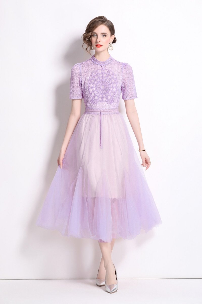 Delicate Mesh High Waisted Midi Dress
