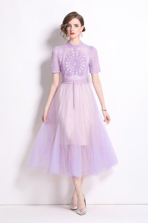 Delicate Mesh High Waisted Midi Dress