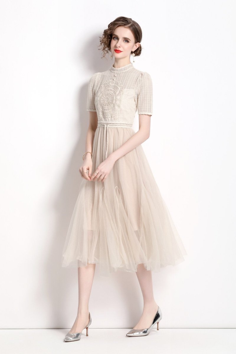 Delicate Mesh High Waisted Midi Dress