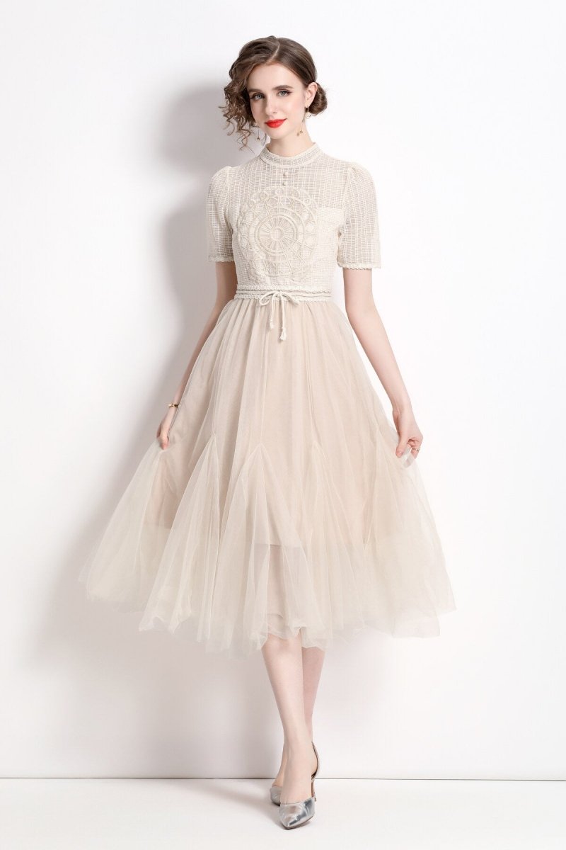Delicate Mesh High Waisted Midi Dress