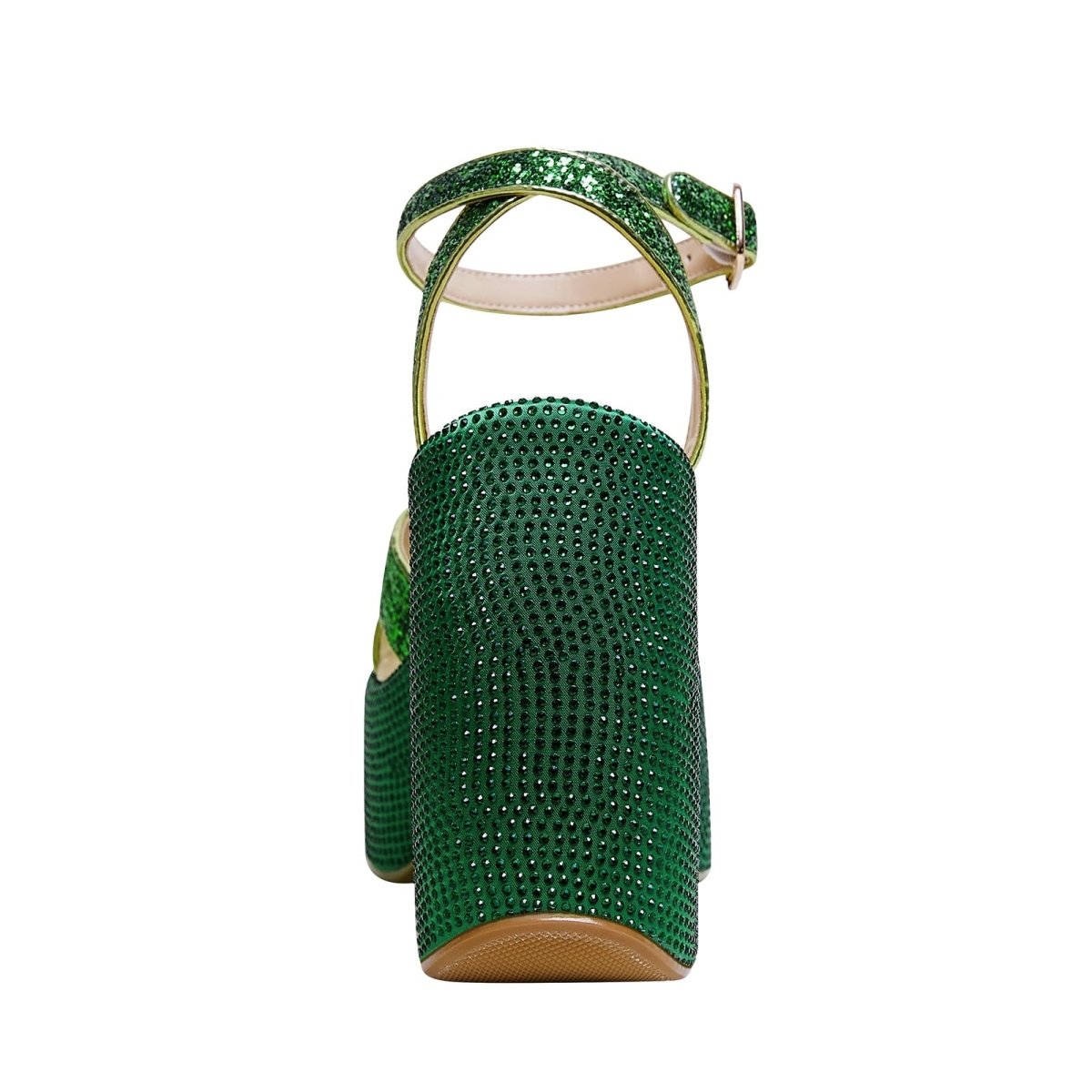 Festive Green Rhinestone Open Toe Wedge Sandals