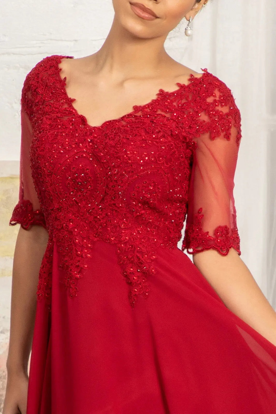Rhinestone and embroidery embellished chiffon long dress GLGL1982