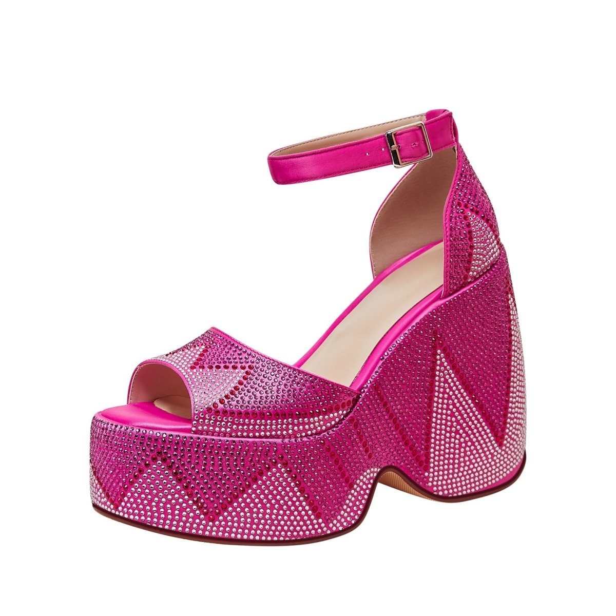 Hot Pink Rhinestone Open Toe Wedge Sandals