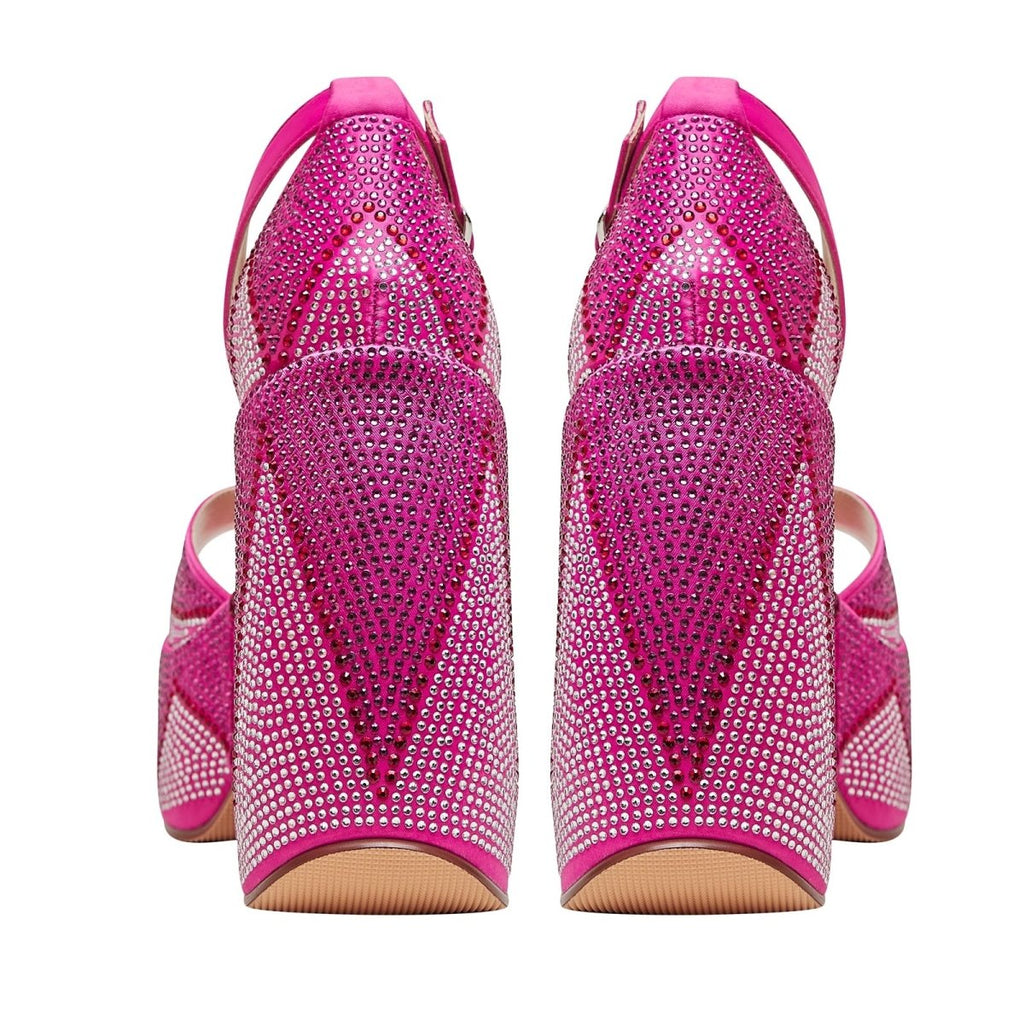 Hot Pink Rhinestone Open Toe Wedge Sandals