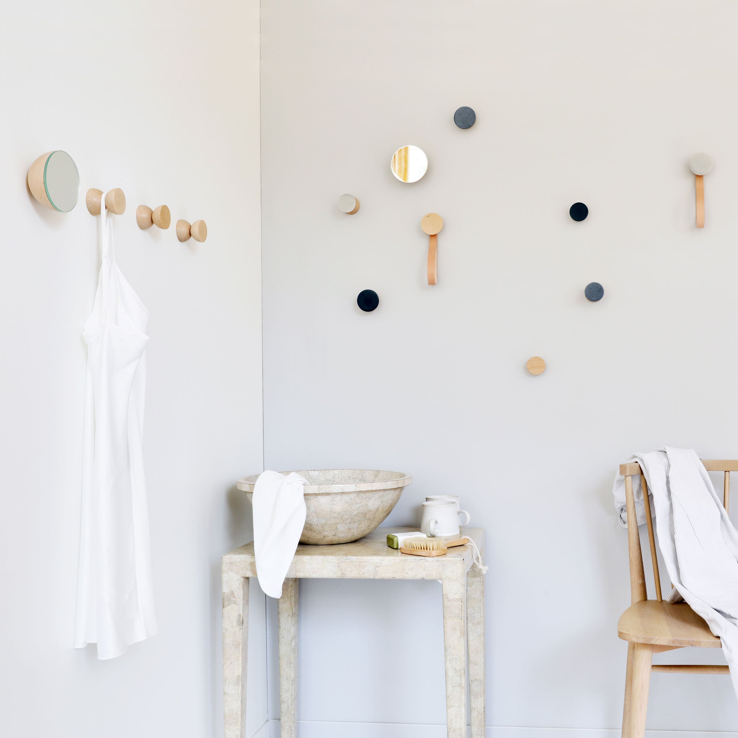 Geometric Beech Wood & Ceramic Wall Mounted Coat Hook / Knob - Dark Blue
