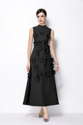 Petal Luxe 3D Floral Mock Neck Maxi Dress