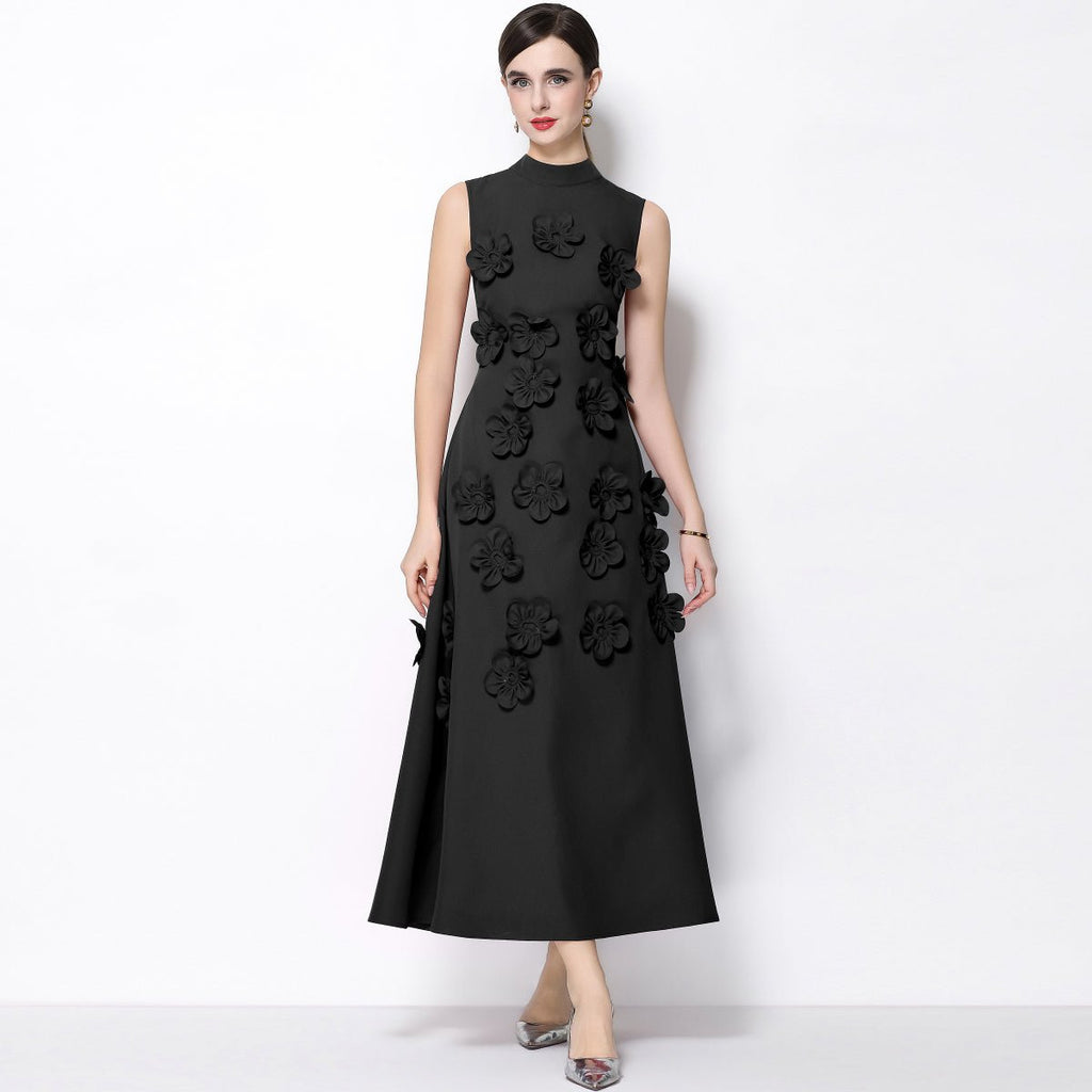 Petal Luxe 3D Floral Mock Neck Maxi Dress