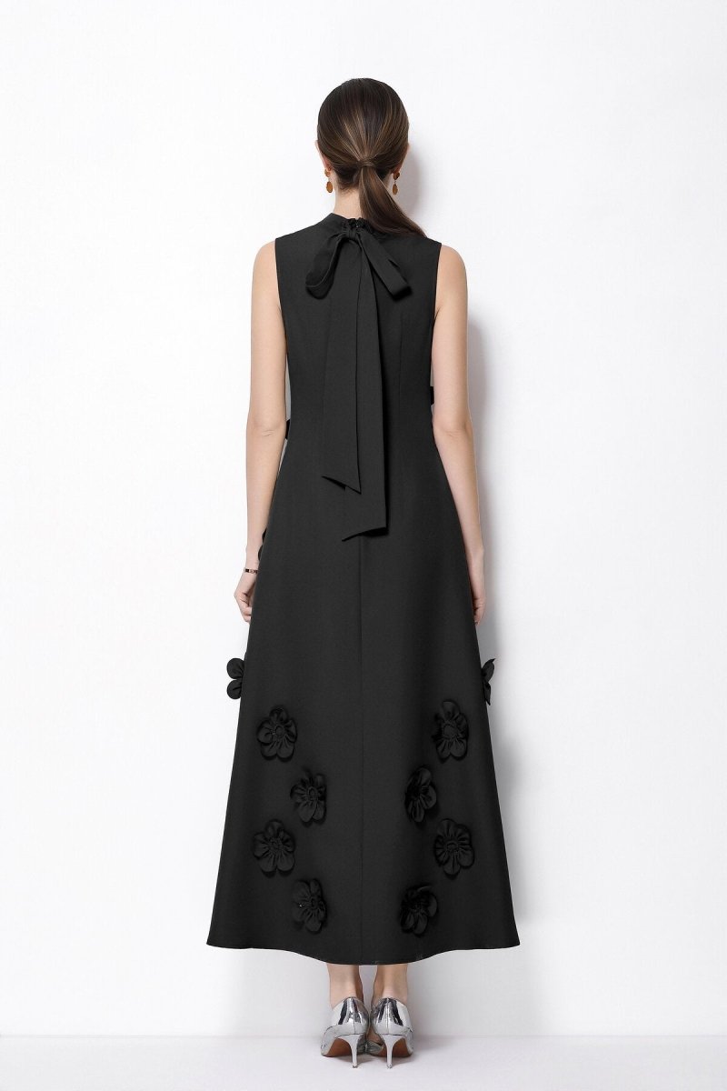 Petal Luxe 3D Floral Mock Neck Maxi Dress