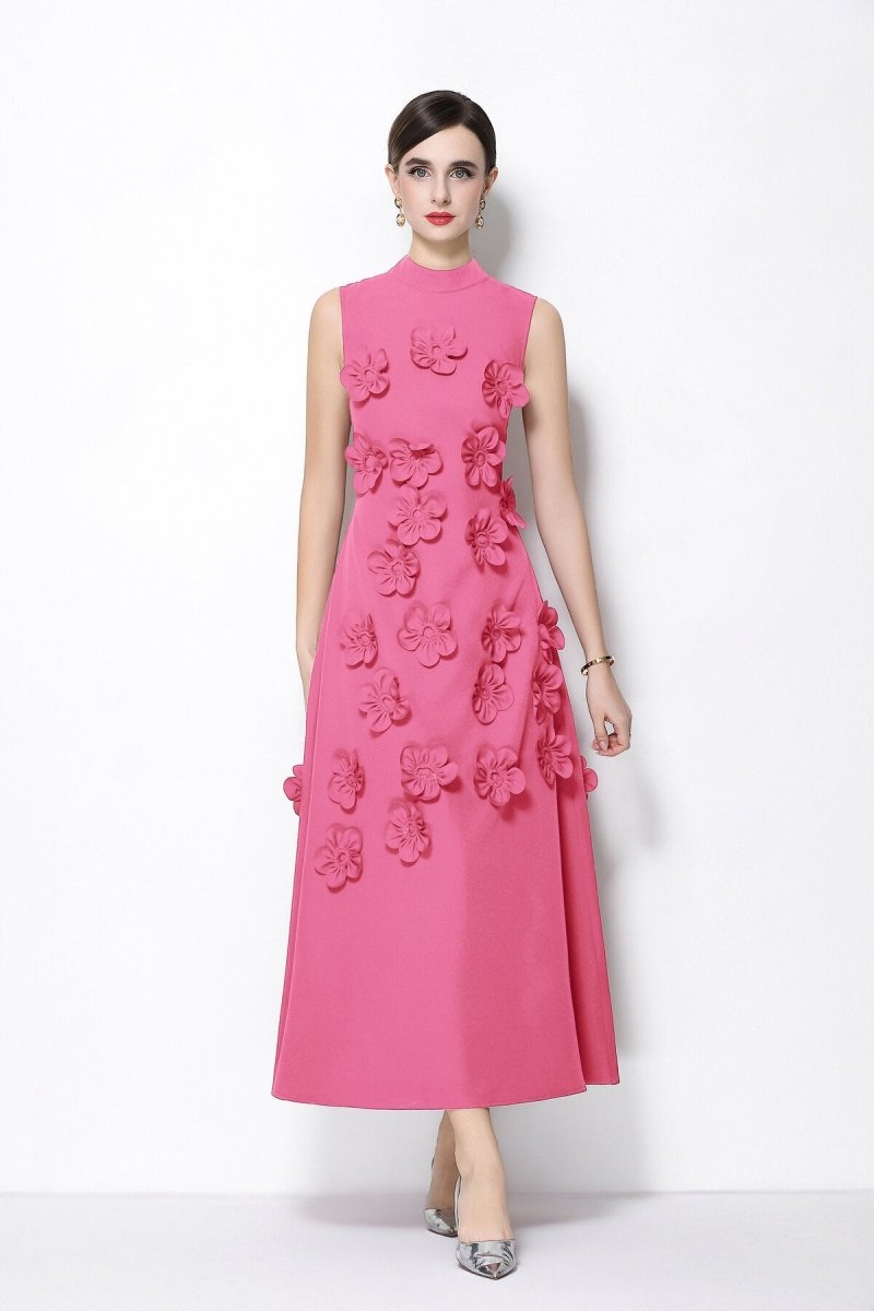 Petal Luxe 3D Floral Mock Neck Maxi Dress