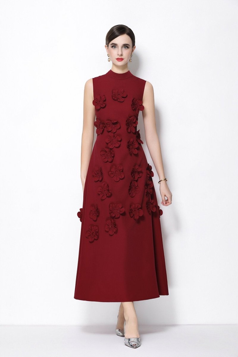 Petal Luxe 3D Floral Mock Neck Maxi Dress