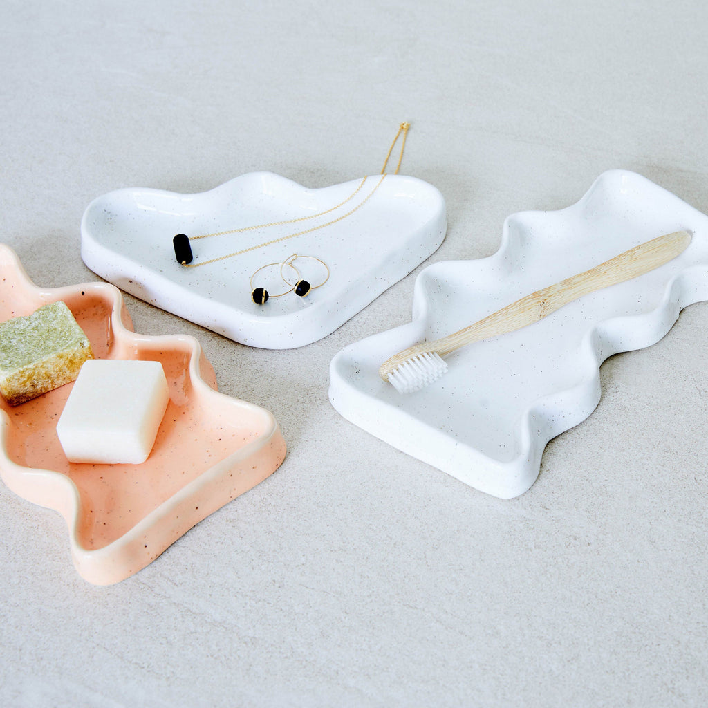 Ceramic Wave Trays - Speckled White - Triangle