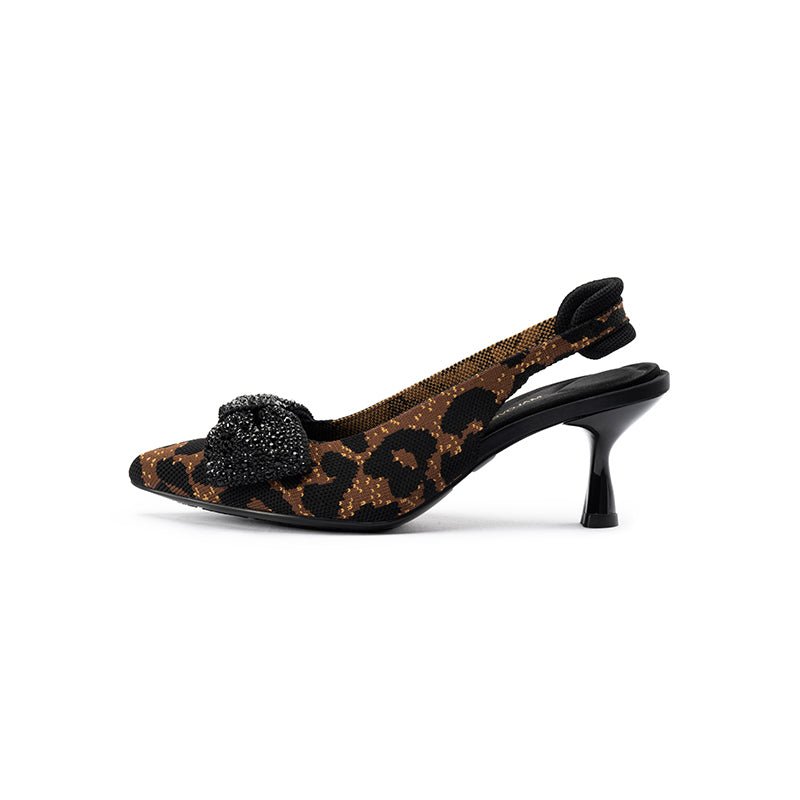 Rhinestone Bow Slingback Kitten Heels – Pointed Toe Knit Heels