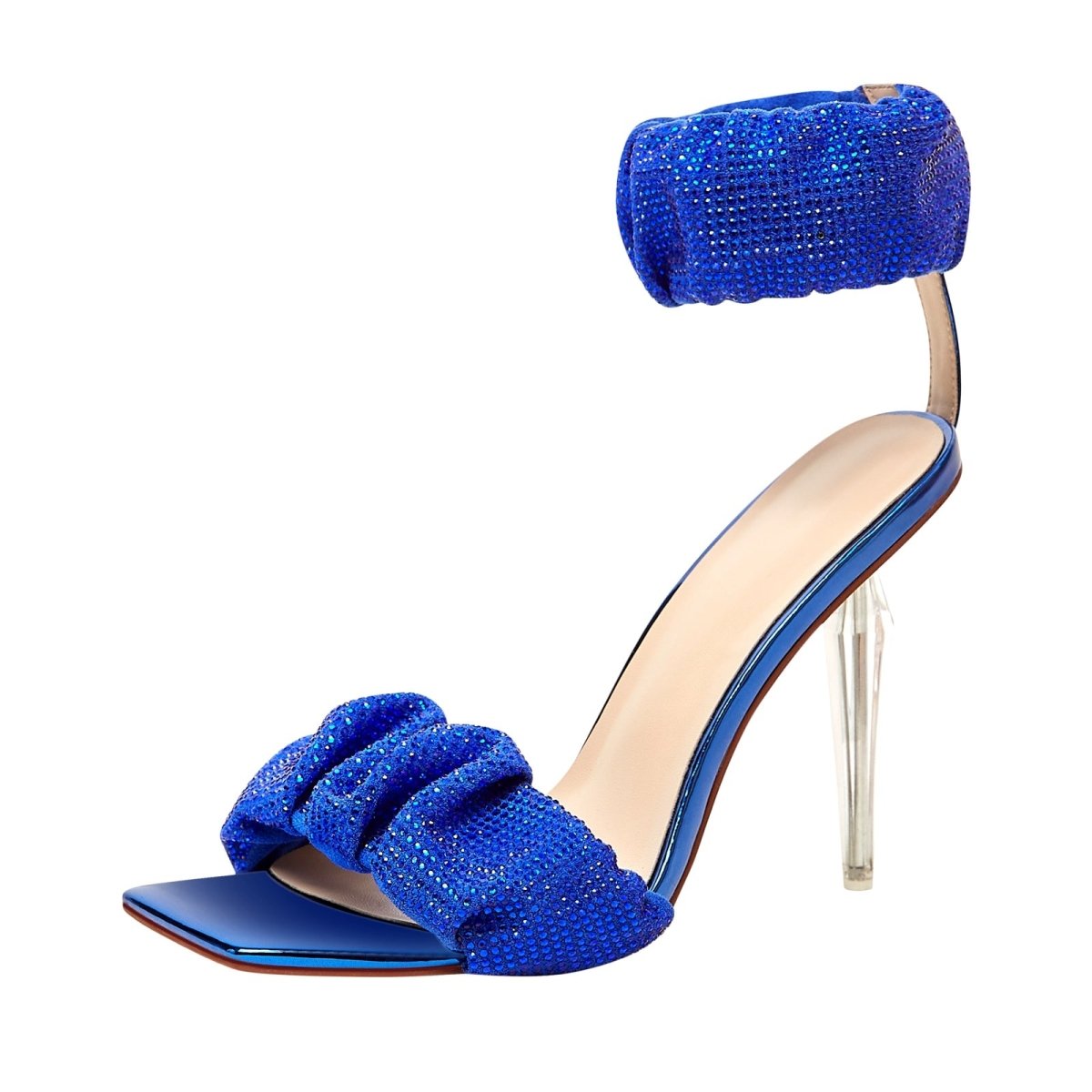 Ruched Open Toe Ankle Strap Icicle Stiletto Sandals