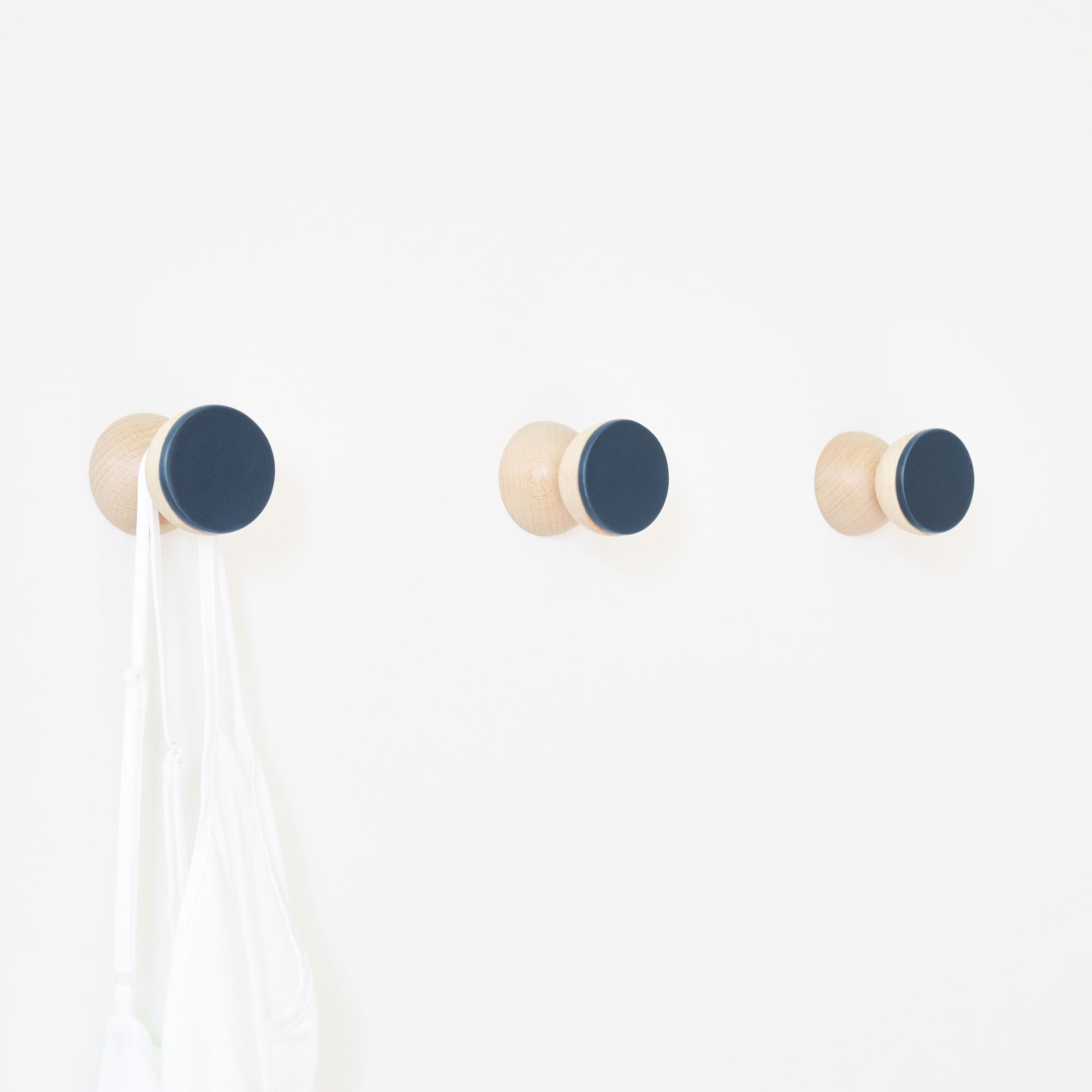 Geometric Beech Wood & Ceramic Wall Mounted Coat Hook / Knob - Dark Blue