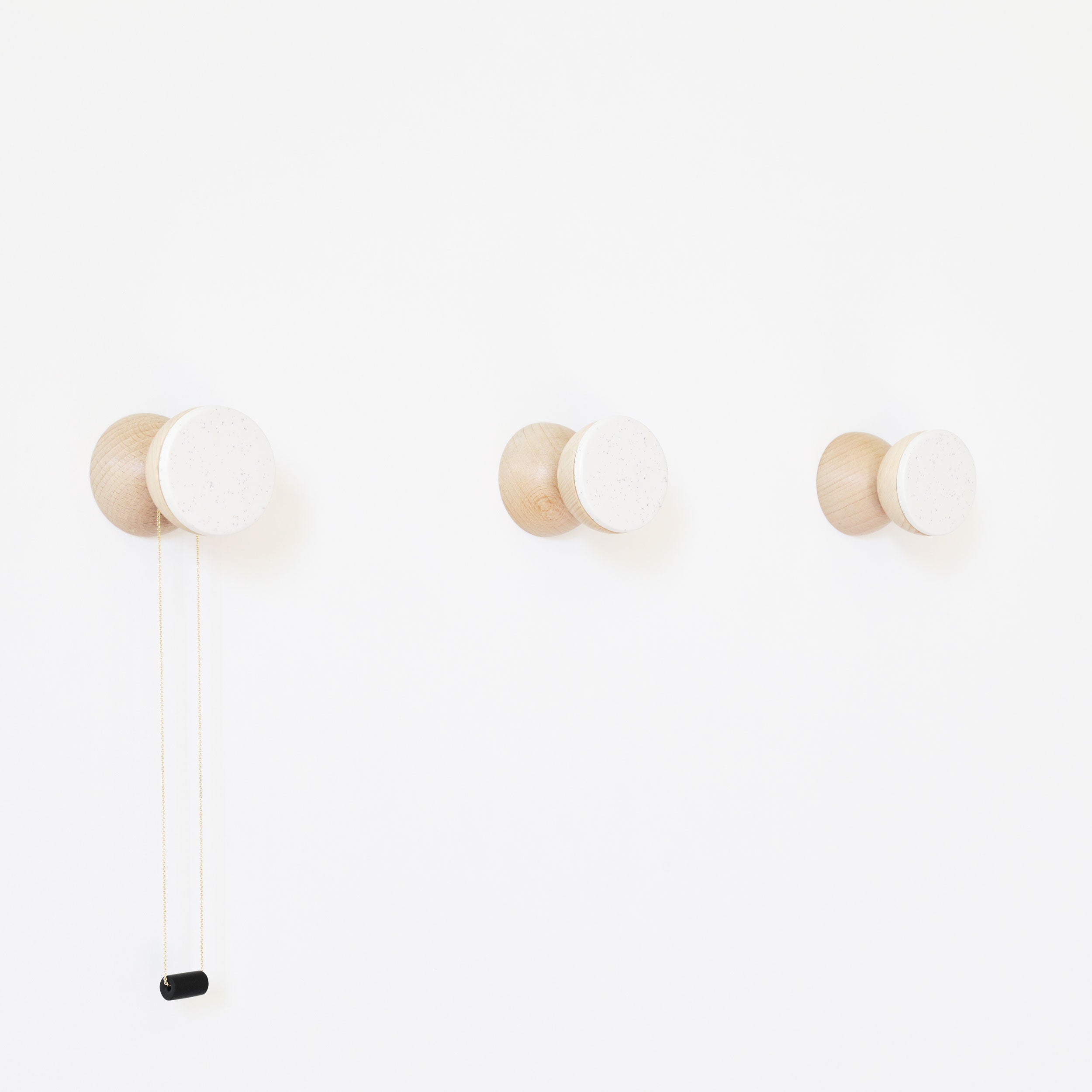 Geometric Beech Wood & Ceramic Wall Mounted Coat Hook / Knob - White Sand