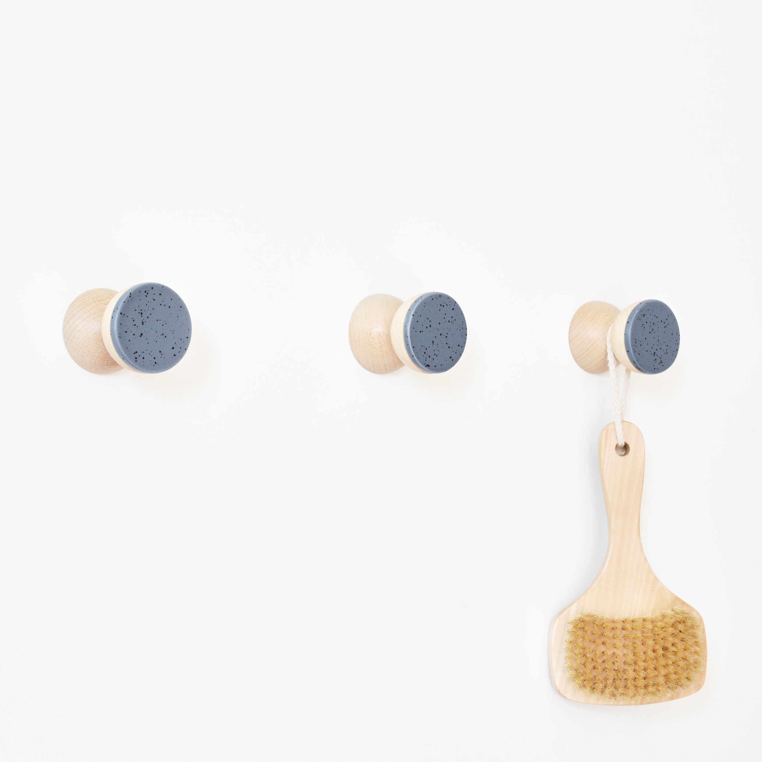 Geometric Beech Wood & Ceramic Wall Mounted Coat Hook / Knob - Blue Black Specks