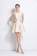 Sleeveless Bow Belt Ivory White Pleated Dress