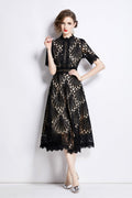 Vintage Lace Mock Neck Midi Dress