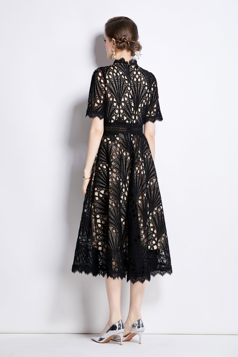 Vintage Lace Mock Neck Midi Dress