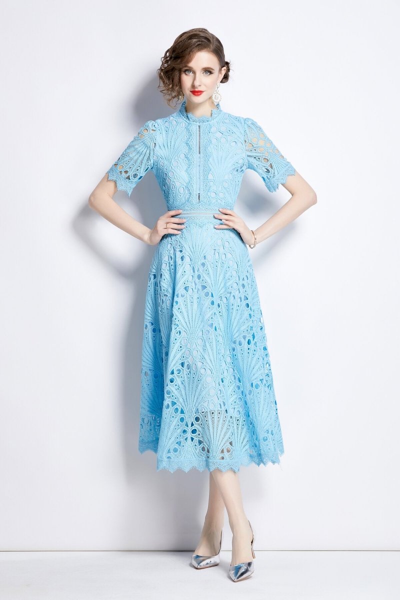 Vintage Lace Mock Neck Midi Dress