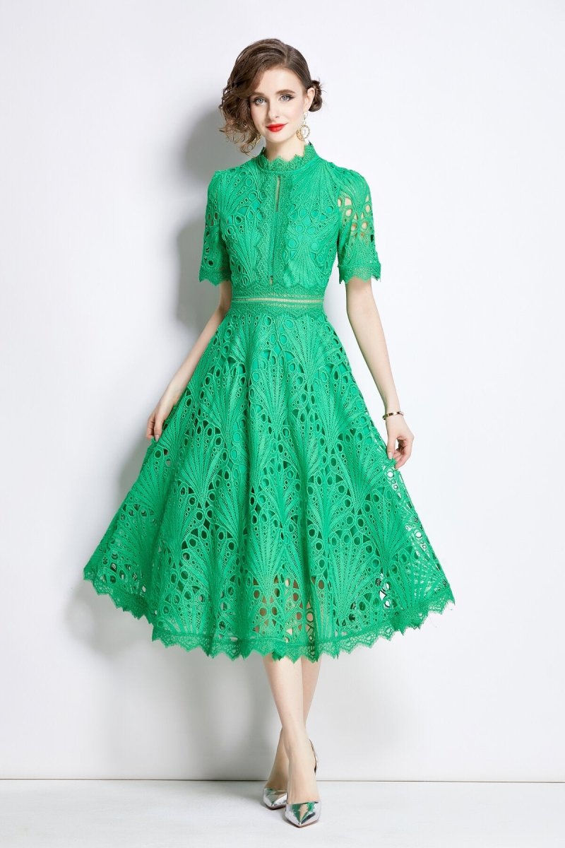 Vintage Lace Mock Neck Midi Dress