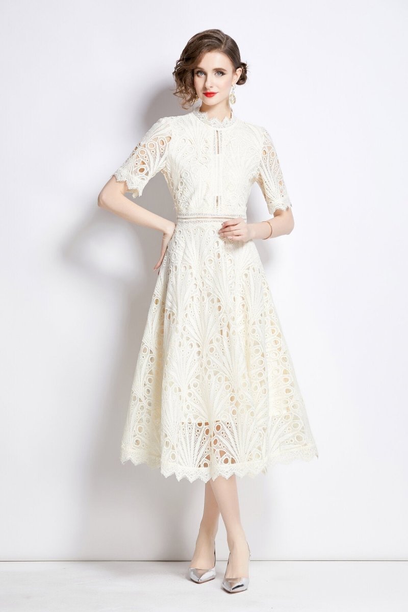 Vintage Lace Mock Neck Midi Dress