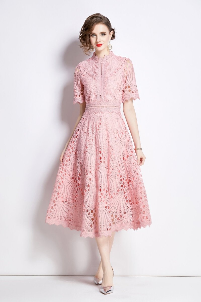 Vintage Lace Mock Neck Midi Dress